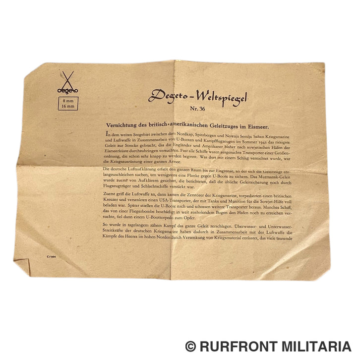 Degeto folge 36 Weltspiegel 16mm film 1942 vernichtung des britisch amerikanischen Geleitzuges im Eismeer.