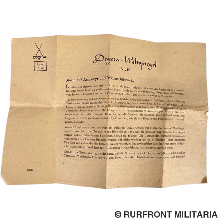 Degeto folge 40 weltspiegel 16mm film 1942 sturm auf armawyr und woroschilowsk Ostfront