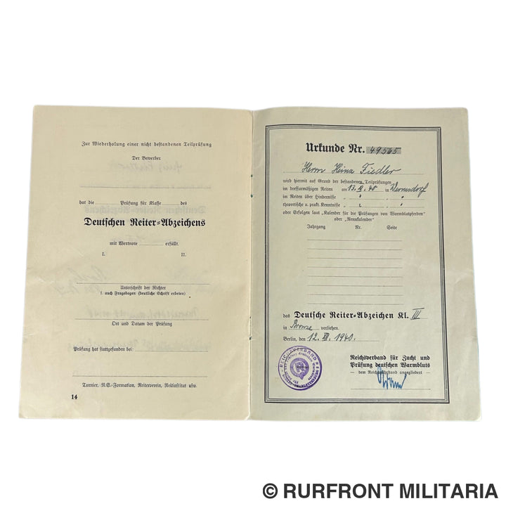 Deutsche Fahrer en Reiter Abzeichen set met oorkondes op naam van Heinz Fiedler