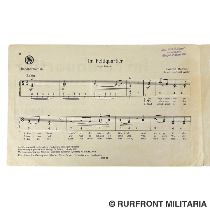 Duits notenboekje voor Harmonika Im feldquartier 1938