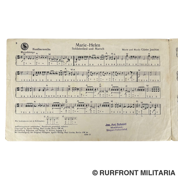 Duits notenboekje voor Harmonika Marie-Helen Soldatenlied 1938