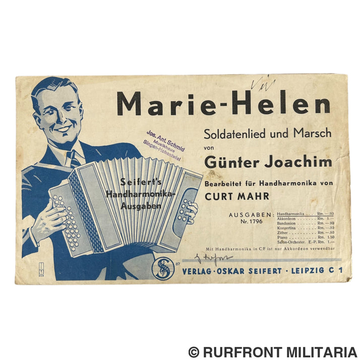 Duits notenboekje voor Harmonika Marie-Helen Soldatenlied 1938