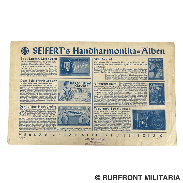 Duits notenboekje voor Harmonika Marie-Helen Soldatenlied 1938