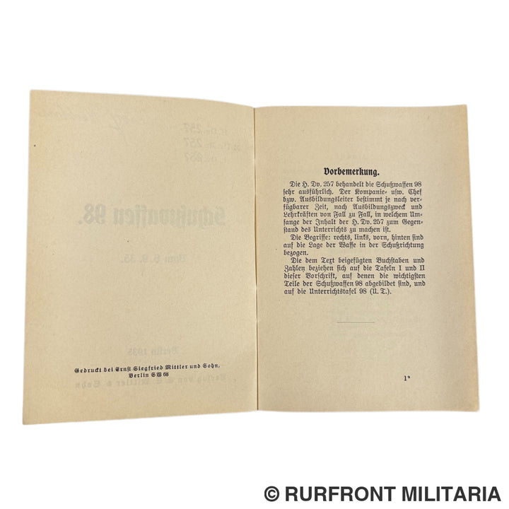 Duitse Schusswaffen 98 handleiding 1935 zeldzaam!