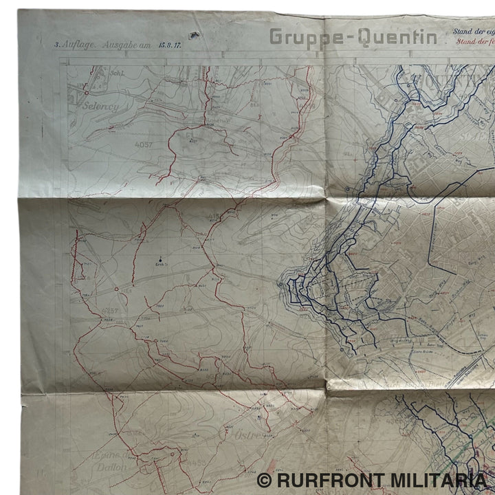 Duitse Wo1 Stelling En Loopgraaf Kaart Saint-Quintin France 1917