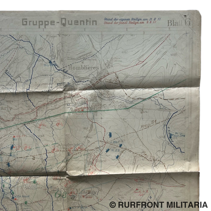 Duitse Wo1 Stelling En Loopgraaf Kaart Saint-Quintin France 1917