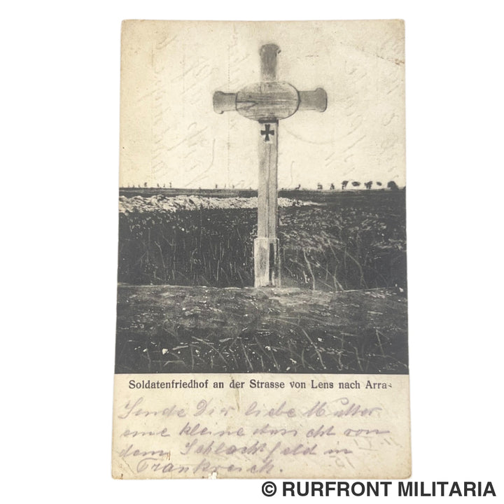 Feldpost Kerstavond 1915 – Soldatenfriedhof aan de weg van Lens naar Arras (Frankrijk) – Unieke Frontkaart