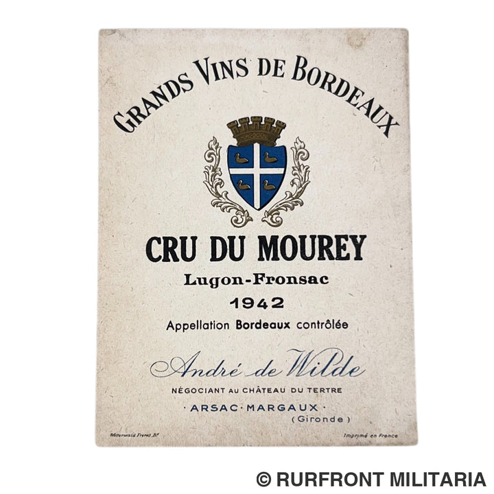 Franse Wijnetiketten Cru du Mourey Bordeaux 1942