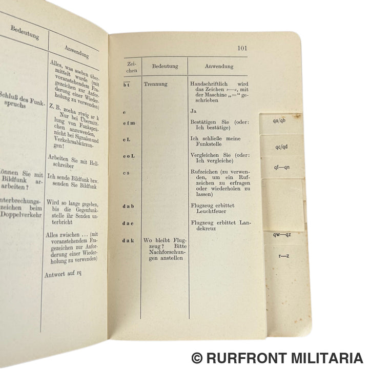 Funkvorschrift Der Luftwaffe Heft 11 Verkehrszeichen Und Verkehrsabkürzungen Legion Condor.