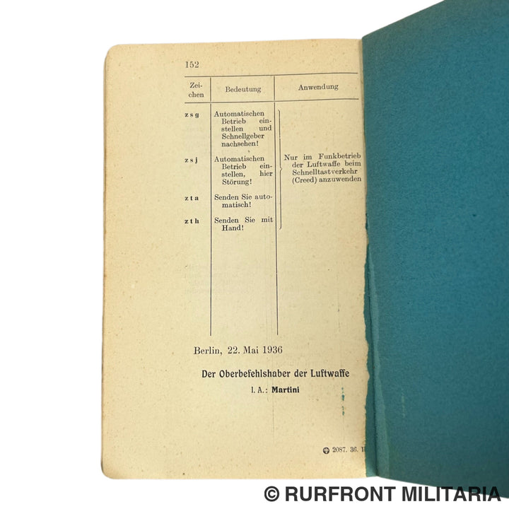 Funkvorschrift Der Luftwaffe Heft 11 Verkehrszeichen Und Verkehrsabkürzungen Legion Condor.