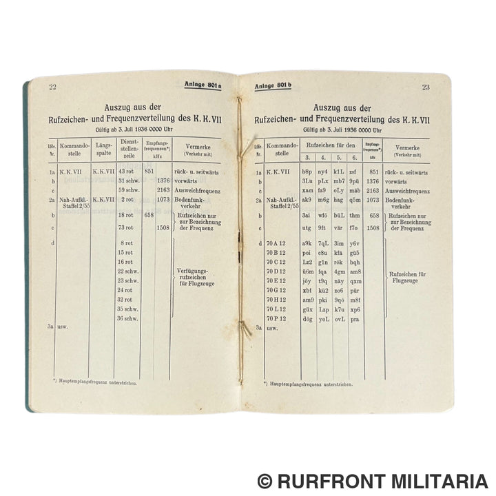 Funkvorschrift Der Luftwaffe Heft 8 Funkbetrieb Nahaufklärungsflieger Legion Condor.