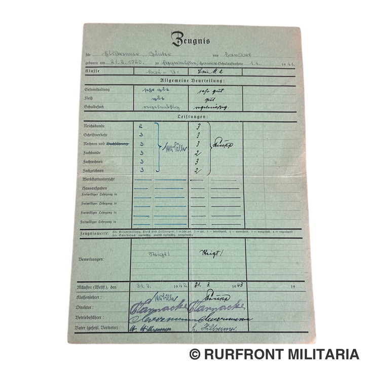 Hj Zeugnis set Günther Hilbrenner Bann 148.