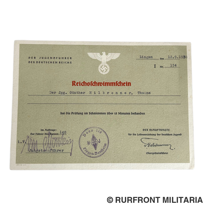 Hj Zeugnis set Günther Hilbrenner Bann 148.
