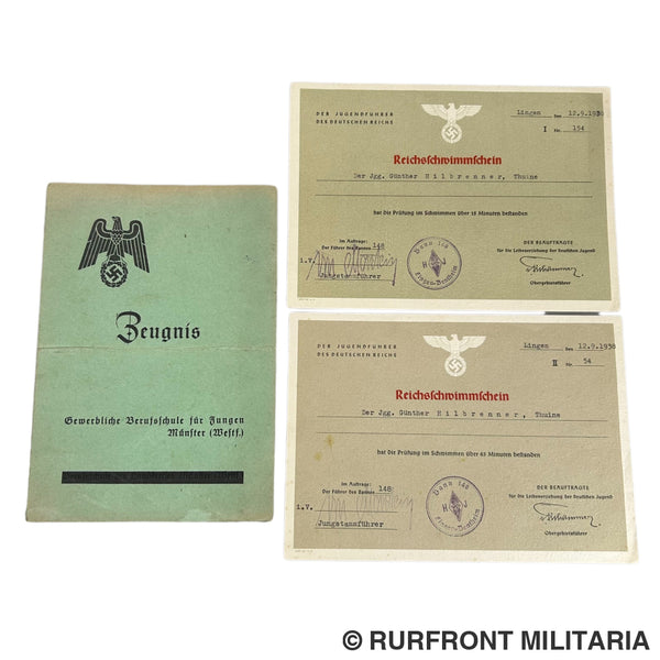Hj Zeugnis set Günther Hilbrenner Bann 148.