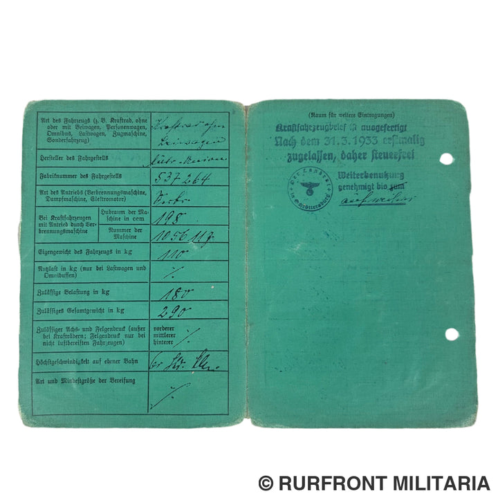 Kraftfahrzeugschein Schröttersburg 1942