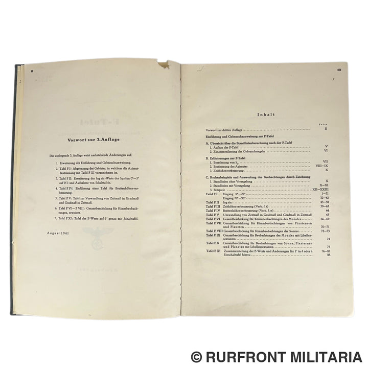 Kriegsmarine F-Tafel 1941 III Auflage 2154 u-boot Kriegsmarinearsenal Gotenhafen
