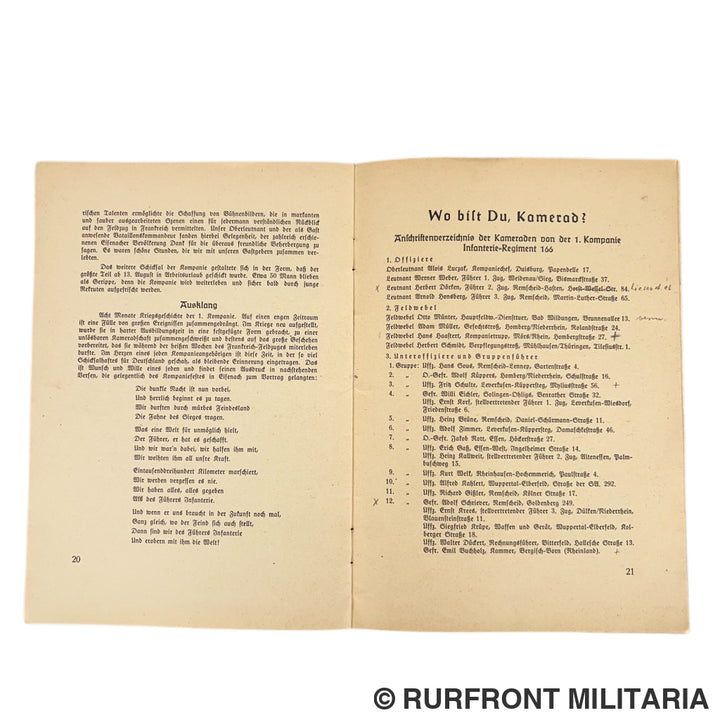 Kriegstagebuch 1. Komp. Infanterie-Regiment 166 - Deel I & II (Met Nederlandse historie & Oostfront mutaties)