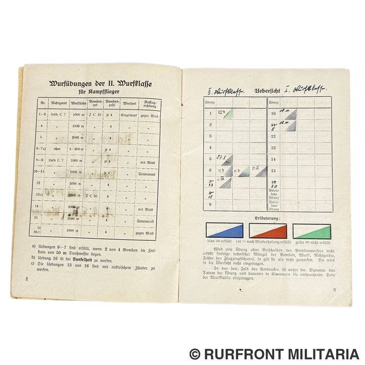 Luftwaffe Flugbuch & Wurfbuch Bombenschütze Wilhelm Koller