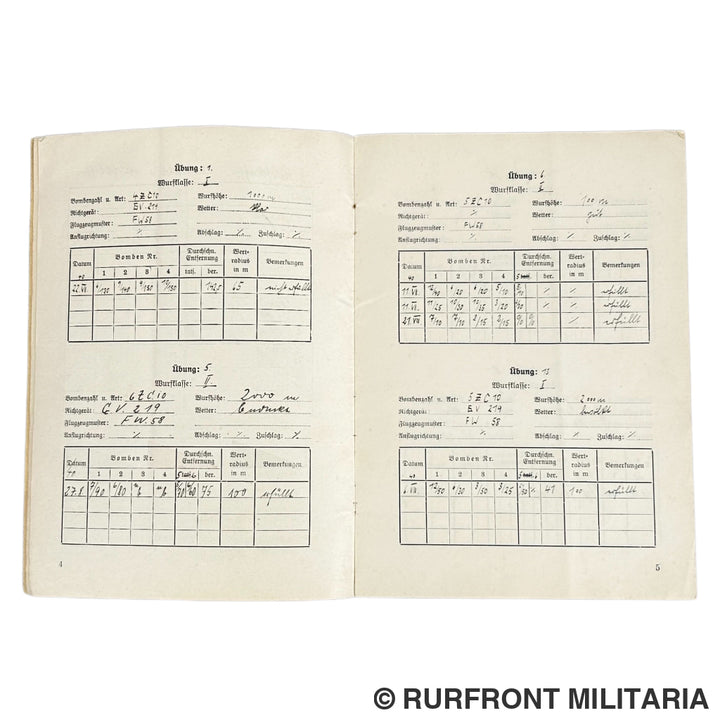 Luftwaffe Flugbuch & Wurfbuch Bombenschütze Wilhelm Koller