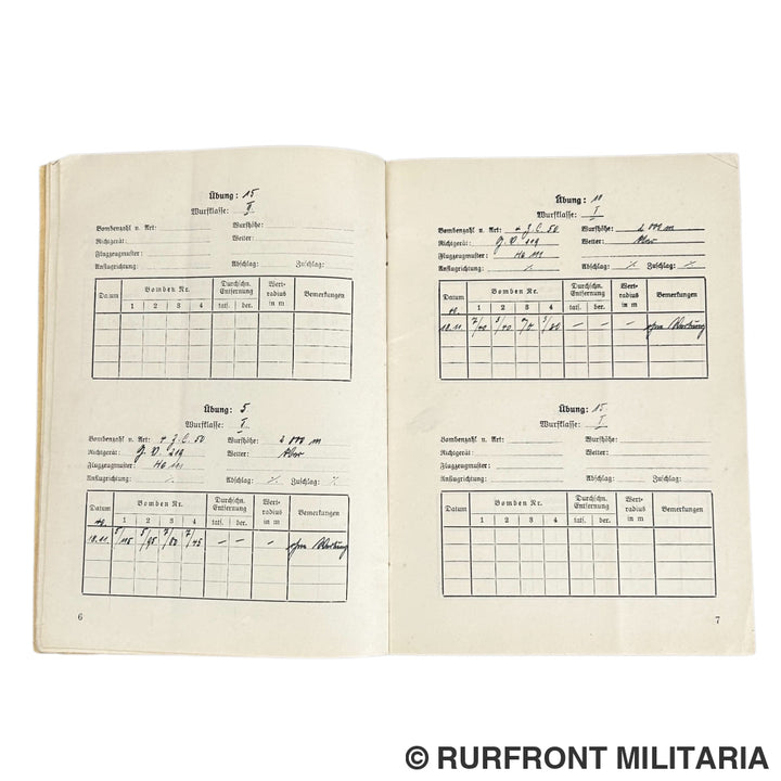 Luftwaffe Flugbuch & Wurfbuch Bombenschütze Wilhelm Koller