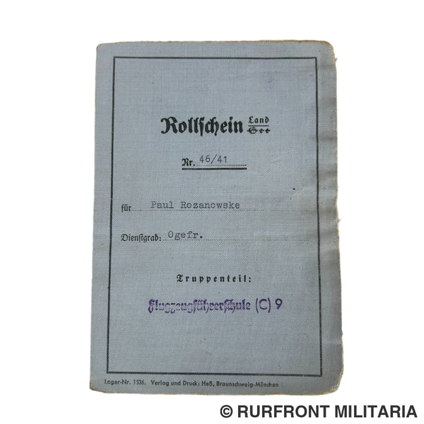 Luftwaffe Rollschein Flugzeugführerschule C9