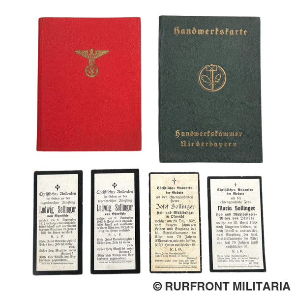 NSDAP Mitgliedsbuch set Familie Sollinger Ohlmühle Bogen.