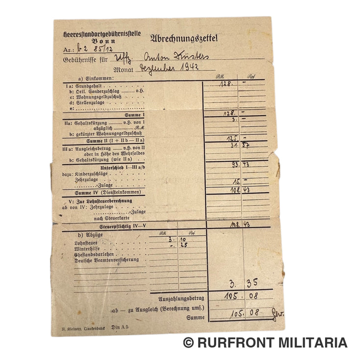 Papierset Wehrmacht Unteroffizier Anton Küsters 96 Infanterie Division België Westfront