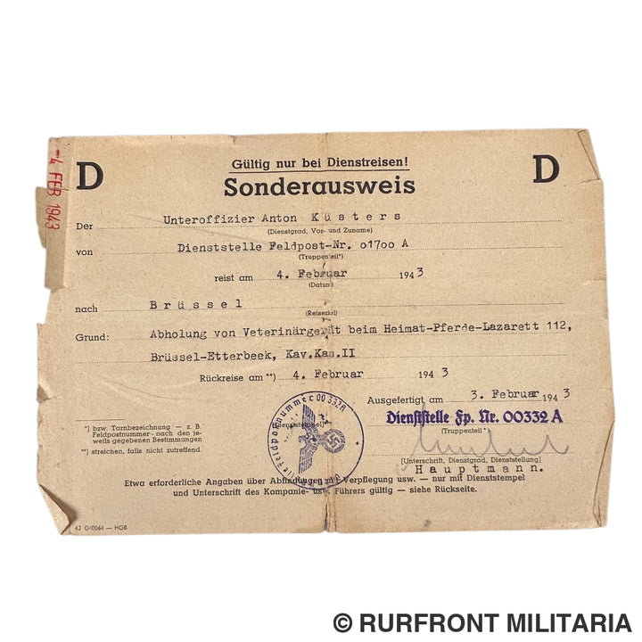 Papierset Wehrmacht Unteroffizier Anton Küsters 96 Infanterie Division België Westfront