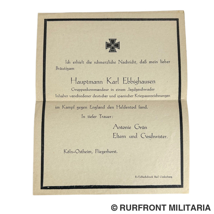 Papiersetje Hauptmann Karl Ebbighausen Jagdgeschwader 234 Later Jagdgeschwader 26 Schlageter! 2