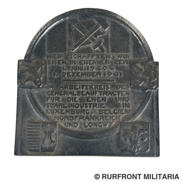 Plaquette Hier schafften wir Eisen 1940-1941