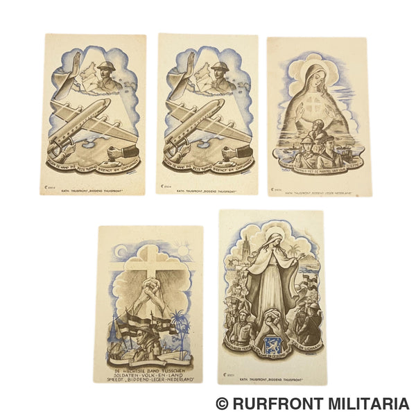 Unieke set 5 originele Thuisfront bidprentjes (feb. 1945) - Frontlijndruk Venlo & Juc. Schreurs