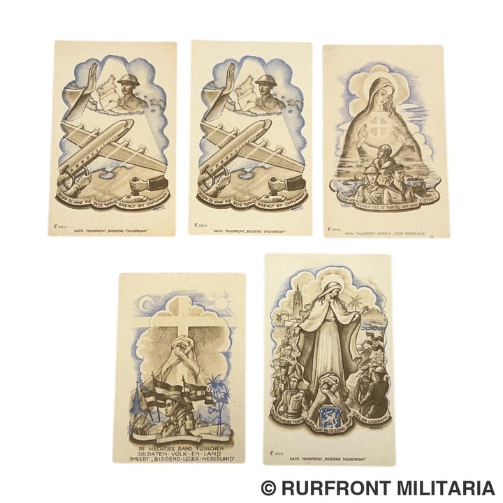 Unieke set 5 originele Thuisfront bidprentjes (feb. 1945) - Frontlijndruk Venlo & Juc. Schreurs