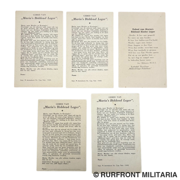Unieke set 5 originele Thuisfront bidprentjes (feb. 1945) - Frontlijndruk Venlo & Juc. Schreurs