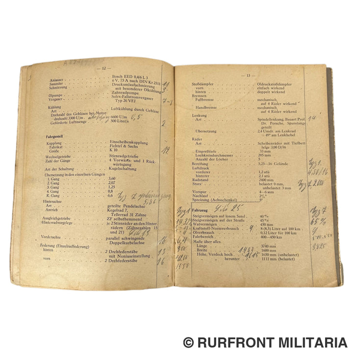 VW Typ 82 Kubelwagen Manual 1943 Volkswagen Kundendienst Very Rare!