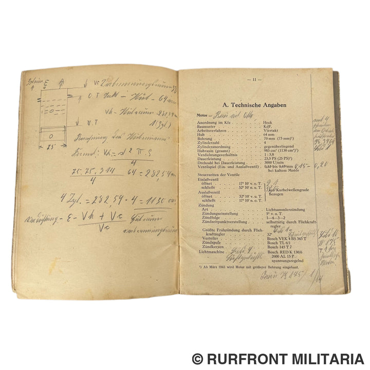 VW Typ 82 Kubelwagen Manual 1943 Volkswagen Kundendienst Very Rare!