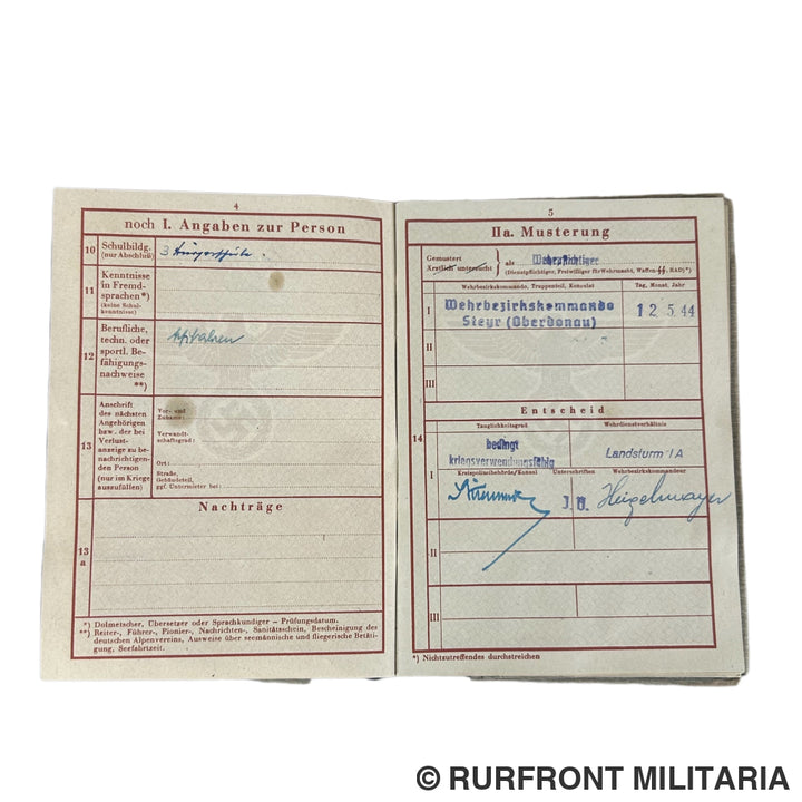 Wehrpass Günther Fahrengrüber Landsturm