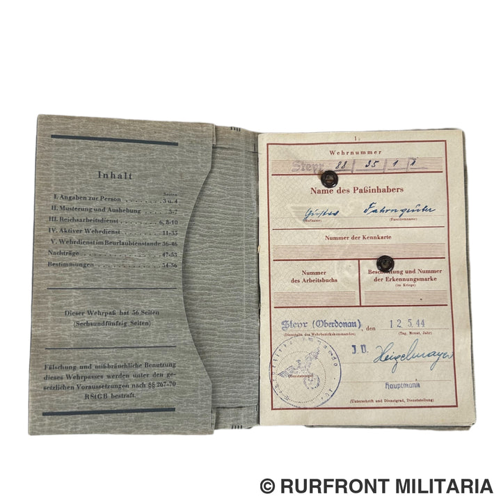 Wehrpass Günther Fahrengrüber Landsturm