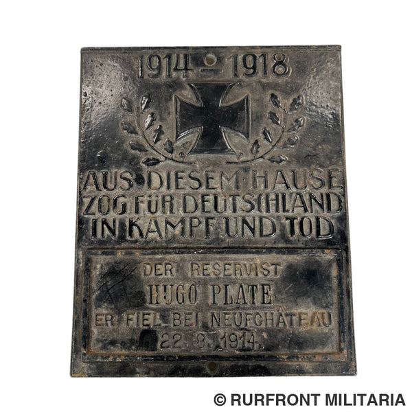 Ww1 Imperial German Memorial Plaque