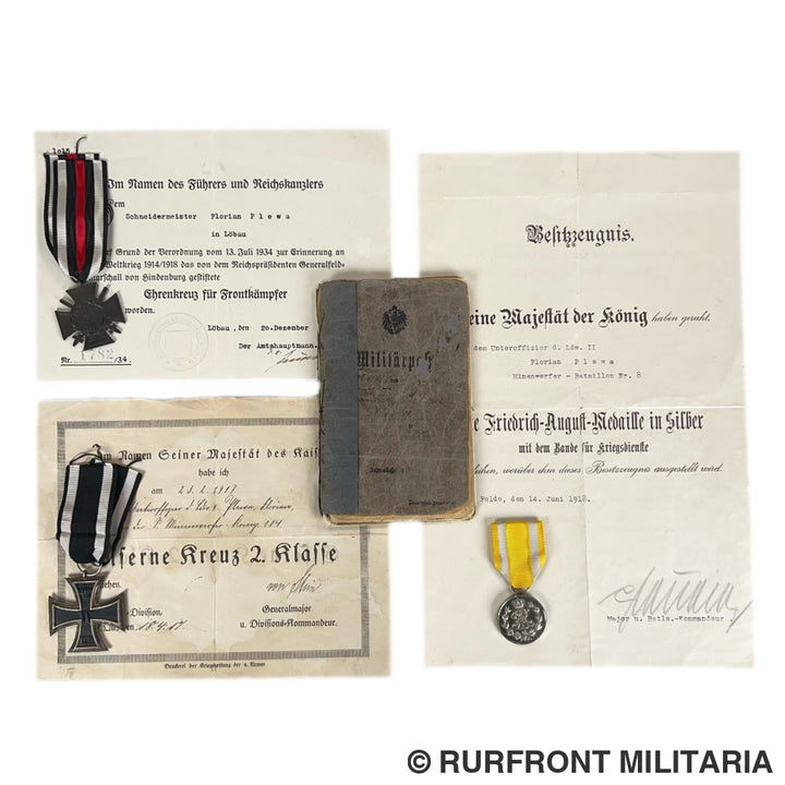 Ww1 militärpass set Florian Plewa Minenwerfer Bataillon 8 Westfront