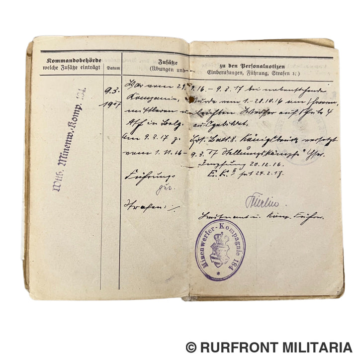 Ww1 militärpass set Florian Plewa Minenwerfer Bataillon 8 Westfront
