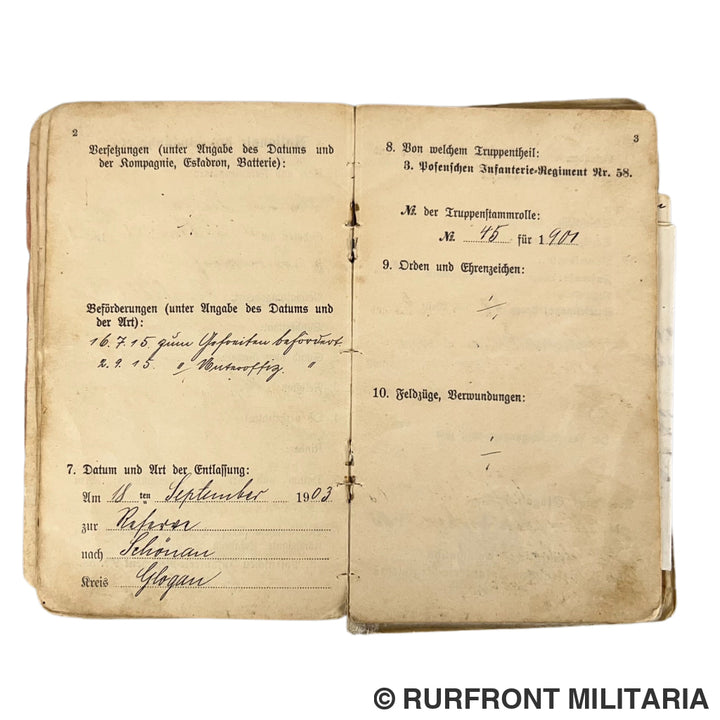Ww1 militärpass set Florian Plewa Minenwerfer Bataillon 8 Westfront