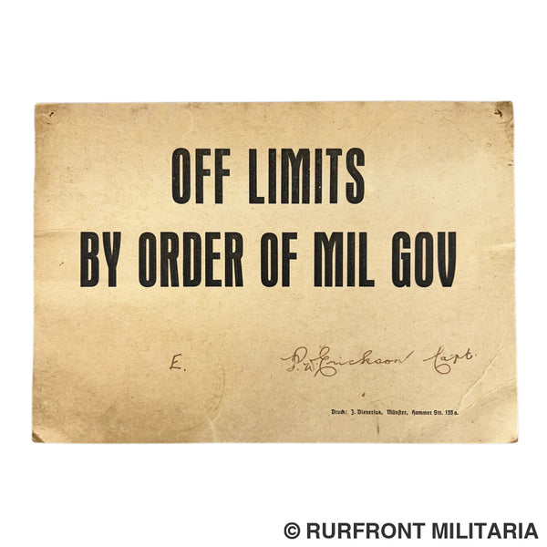 Zeldzaam WW2 Military Government ’Off Limits’ Sign 1945 Münster