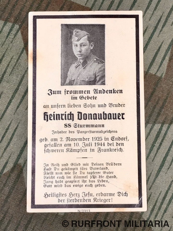 Death Card Ss Sturmmann Heinrich Donaubauer Normandië.