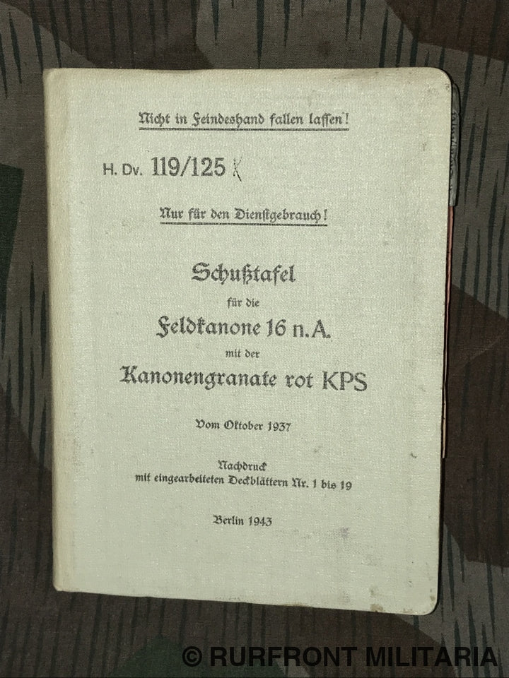 Hdv. 119/125 Schusstafel Für Die Feldkanone 16 N.a.