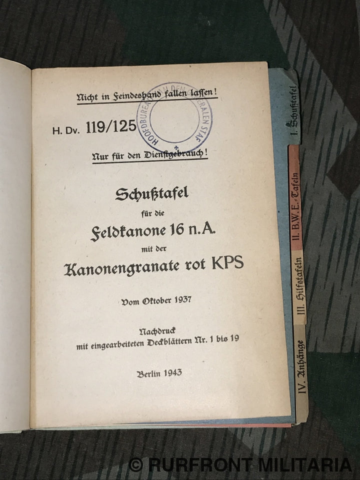Hdv. 119/125 Schusstafel Für Die Feldkanone 16 N.a.