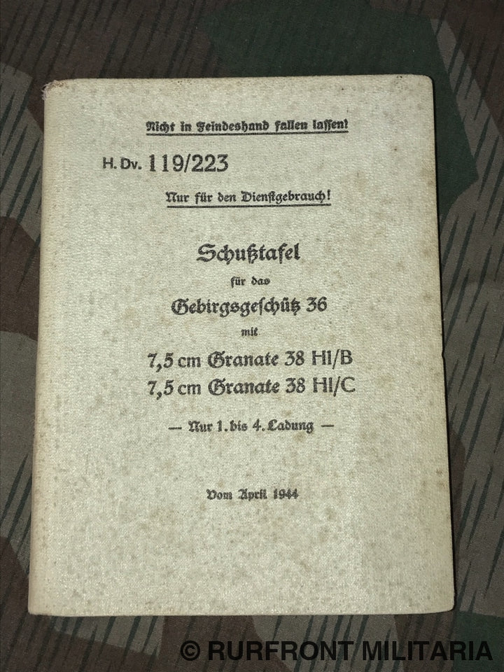 Hdv. 119/223 Schusstafel Für Das Gebirgsgeschütz 36.