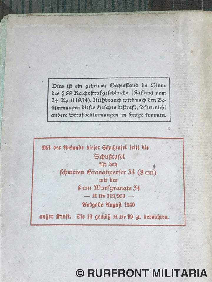 Hdv. 119/951 Schusstafel Für Den Schweren Granatwerfer 34