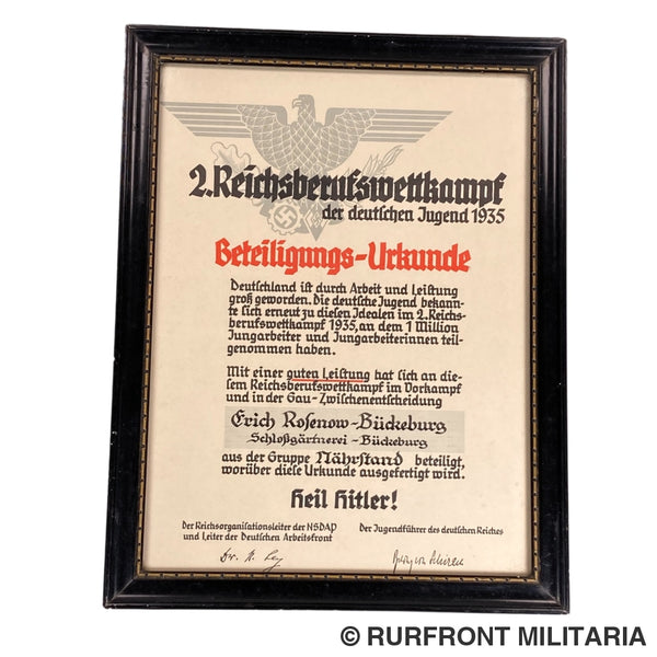 Oorkonde Reichsberufwettkampf Der Deutschen Jugend 1935