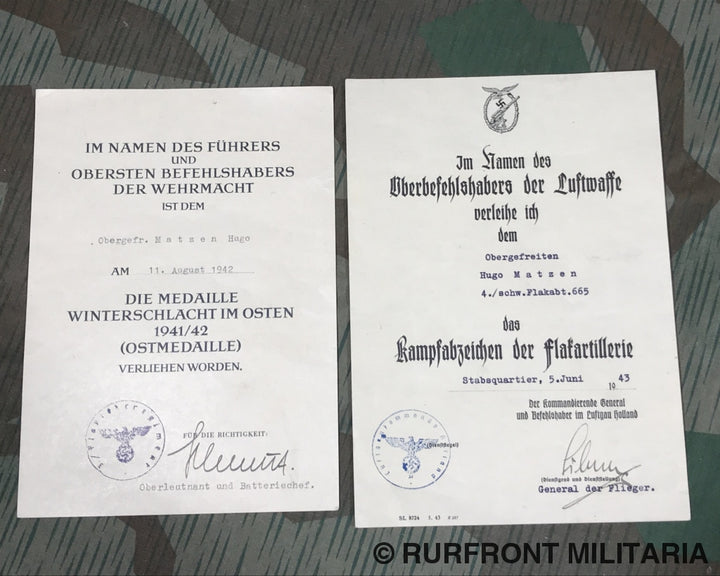 Certificate set Hugo Matzen Luftgau Holland Rotterdam. – Rurfront Militaria Certificate set Hugo Matzen Luftgau Holland Rotterdam. – Rurfront Militaria