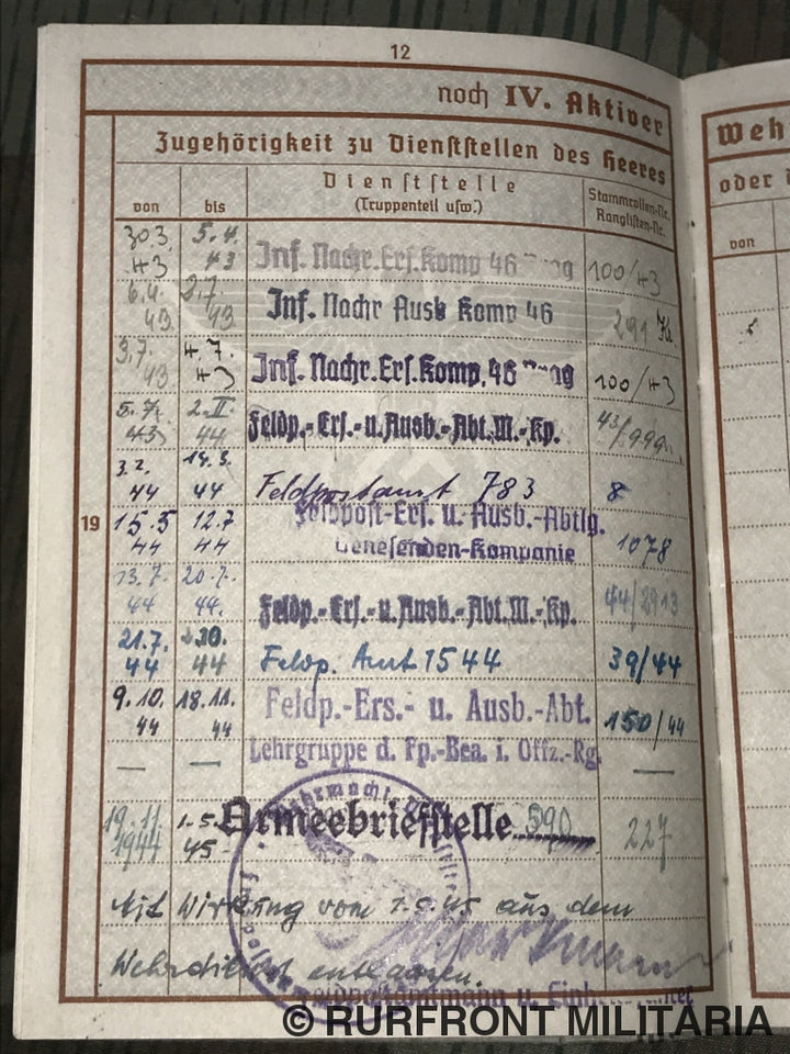 Wehrpass Funker Richard Sperl Infanterie Nachrichten Ersatz Kompanie 46 Praag.